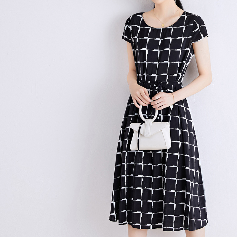 Maje mantas series French light luxury 2022 summer new skirt slim tie high waist plaid chiffon