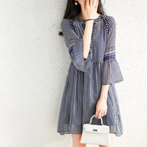 Maje mantas family of style stripes round collar design sensation small crowdskirt vintage dress retro waist temperament