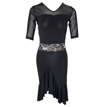 Latin dance new performance clothing V-neck dress adult modern dance skirt modern performance clothing womens mid-sleeve long skirt