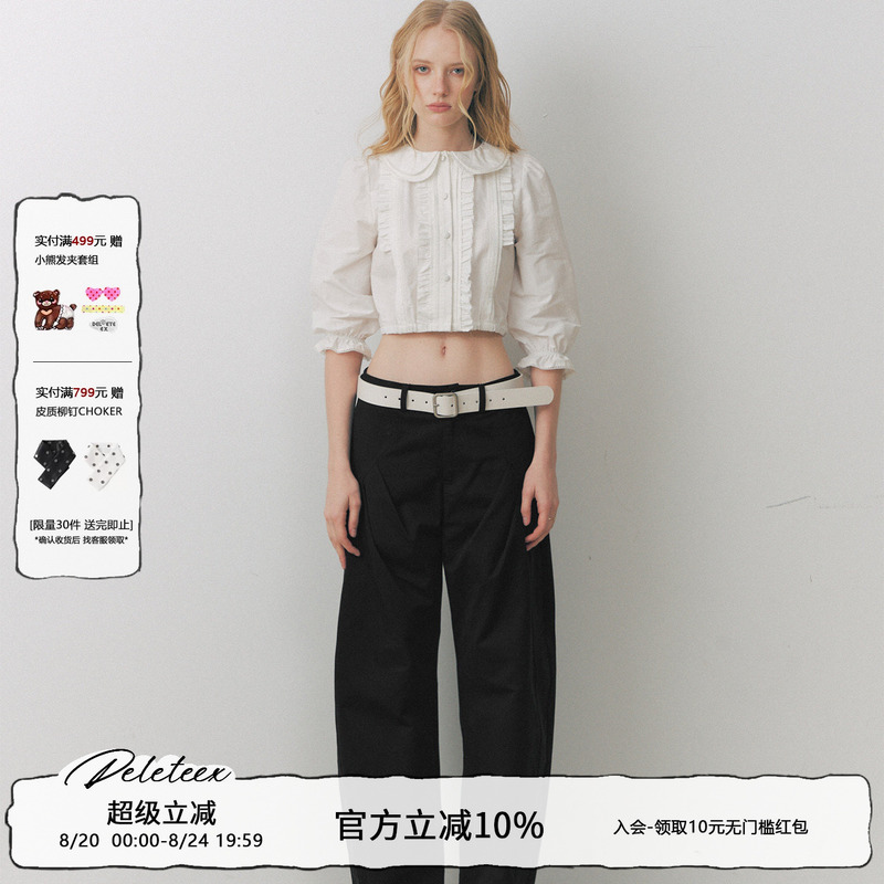 Deleteex Original City Scenery Double-Layer Doll Collar Frayed Edge Design Shirt Accordion Pleated Lace High-Waisted Top Deleteex Original City Scenery Double-Layer Doll Collar Frayed Edge Design Shirt Accordion Pleated Lace High-Waisted Top