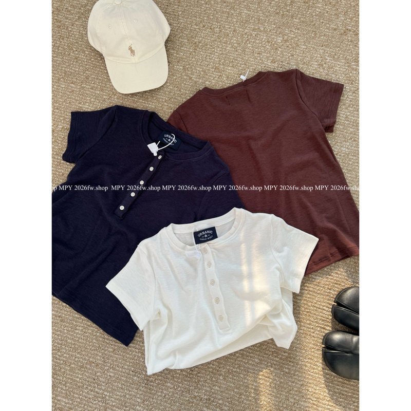 2026 New Summer Style Elegant Half-Open Collar Button Slimming Short-Sleeve T-Shirt for Women Casual Versatile Top ins 2026 New Summer Style Elegant Half-Open Collar Button Slimming Short-Sleeve T-Shirt for Women Casual Versatile Top ins
