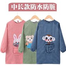 Autumn and winter extended childrens apron in the big childrens waterproof painting clothes reverse dressing long-sleeved childrens eating clothes