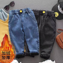 Childrens pants mens 2022 new autumn and winter childrens clothing boys baby plus velvet soft jeans childrens thick cotton pants