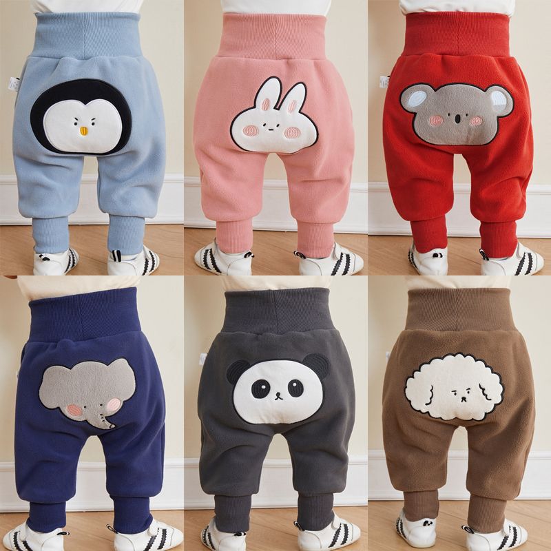 Plus velvet warm men's and women's baby pants spring, autumn and winter children's clothing newborn baby big PP pants go out to wear belly protection