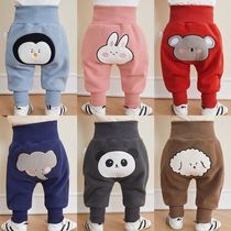 Plus velvet warm mens and womens baby pants spring autumn and winter childrens clothing newborn baby big PP pants to wear belly protection