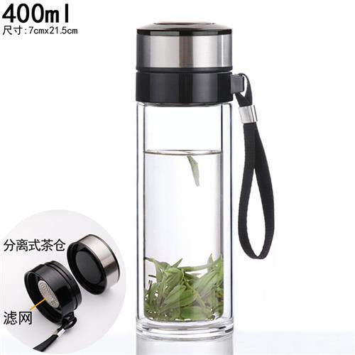 SS легкая роскошная высококачественная портативная двухслойная стеклянная чашка с термостойкой чашкой для слива чая для мужчин и женщин.