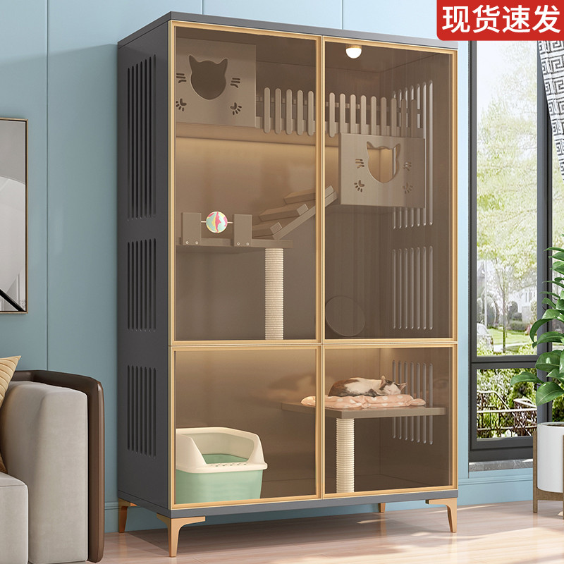 Solid wood cat villa luxury cat cage home cat litter indoor cat house two-story cat cabinet breeding three-story oversized cat house