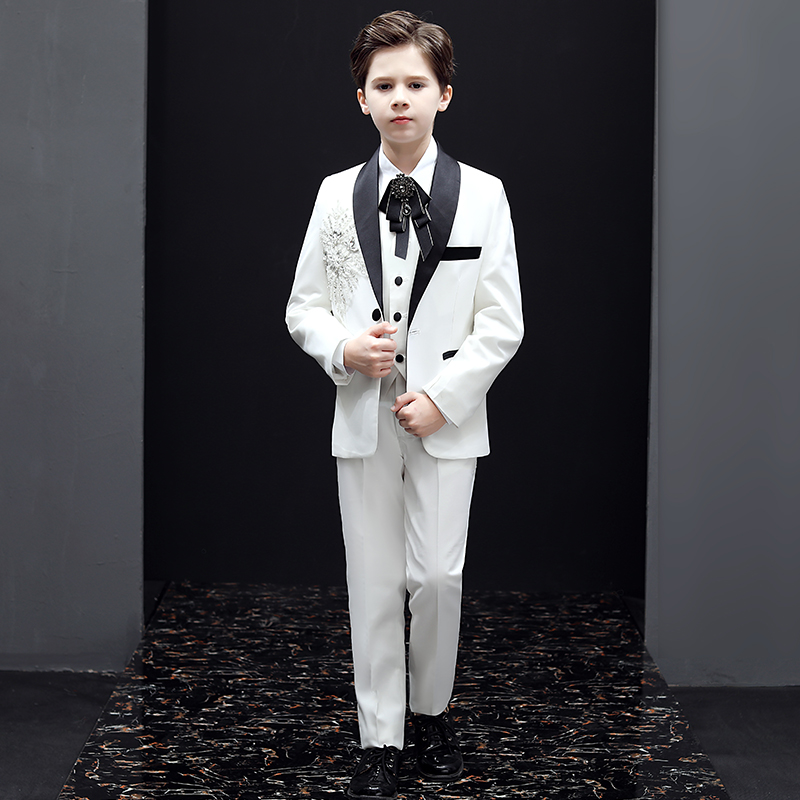 Children's suit white flower child wedding boy dress suit small host piano show suit small suit summer