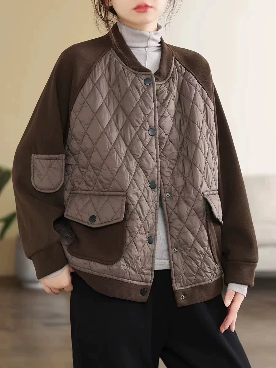 Demi-season quilted jacket with diamond pattern, baseball uniform, increased thickness