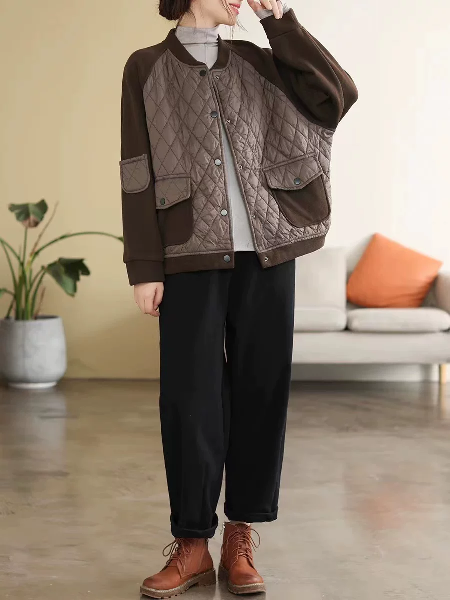 Demi-season quilted jacket with diamond pattern, baseball uniform, increased thickness