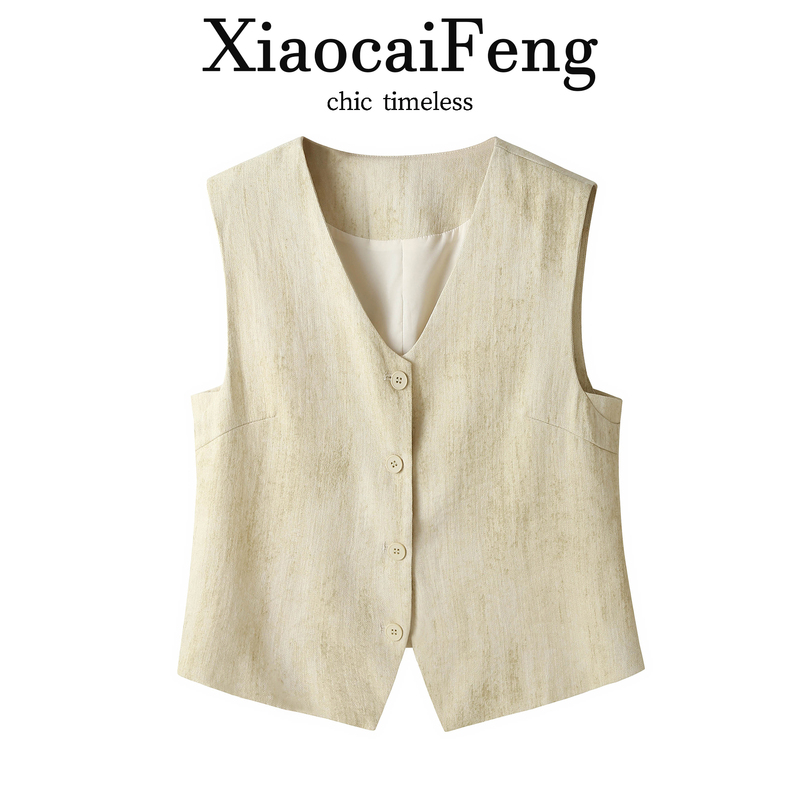 High-End Old Money Style Linen Vest for Women, Spring and Summer Thin Style, Slimming and Elegant, Versatile Short V-Neck Vest