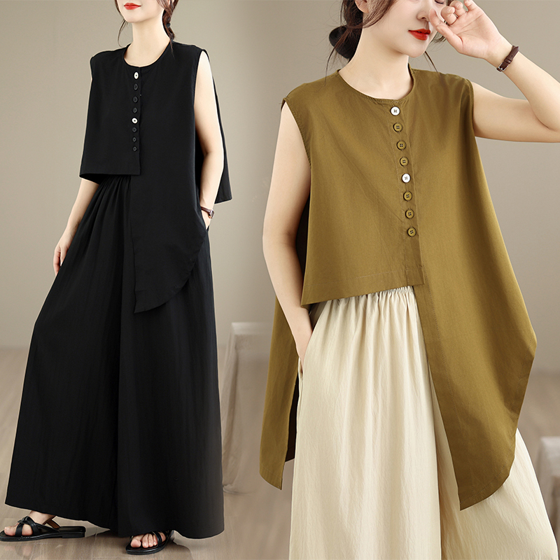 Minimalist Solid Color Irregular Design Vest Shirt for Women, Summer High-End Slimming Versatile Casual Sleeveless Tank Top Minimalist Solid Color Irregular Design Vest Shirt for Women, Summer High-End Slimming Versatile Casual Sleeveless Tank Top