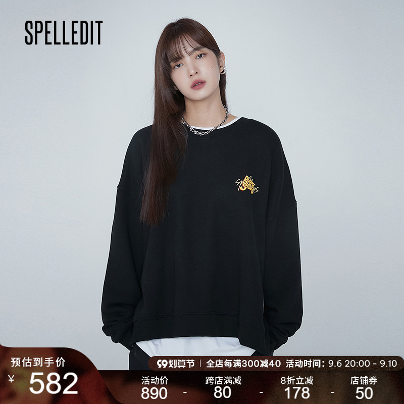 SPELLEDIT Spring/Summer Rolling Stone Sweater Women's Round Neck Pullover Loose Niche Oversize Lazy Wind Cotton