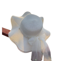 Beach Hat Women Summer Pearl Web Butterfly Bow Sun-proof Cap Foldable Seaside Resort Travel Straw Cap
