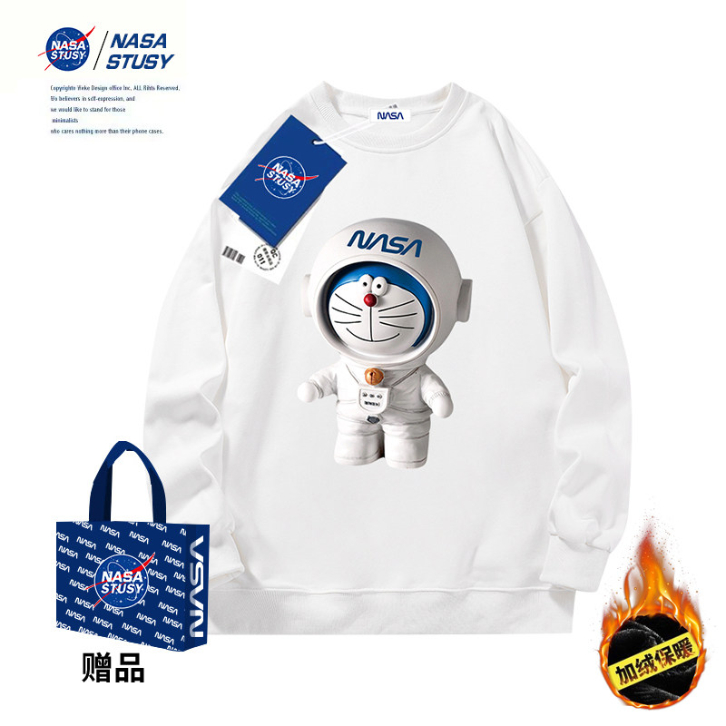 NASA STUSY men's autumn and winter plus velvet thick cotton T couple spring and autumn loose trend tops bottoming shirts