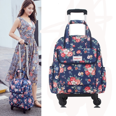 ກະເປົ໋າ trolley ນ້ຳໜັກເບົາ Portable women's canvas waterproof printed suitcase universal wheel travel bag trolley 16 inches 17 inches 20