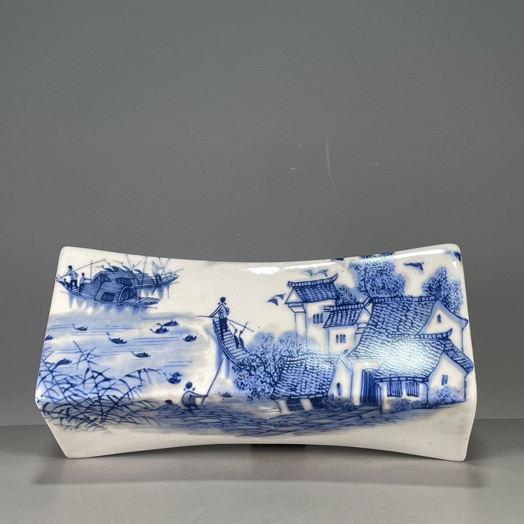 Antique Ancient Play Old Goods Old Goods Old Goods Miscellaneous Collection Great Qingdry London Year Green Flower Scenery Jiangnan Water Township Porcelain Pillow Pendulum-Taobao