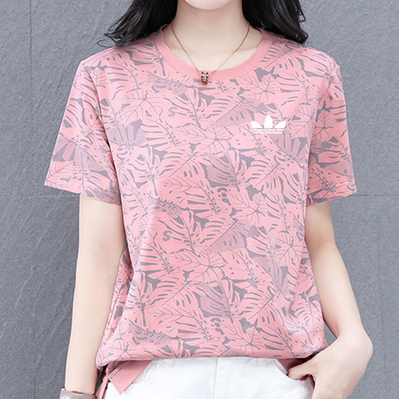 Sports Clover Pure Cotton Quick-Drying Short-Sleeved T-Shirt for Women Summer 2025 New Loose Slimming Mother's Wear Round Neck Top