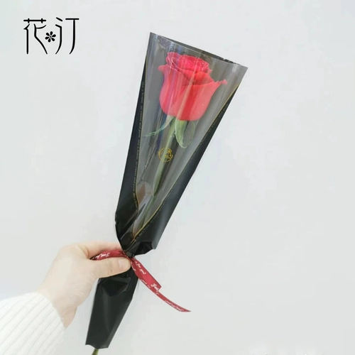 Прозрачный мешок с одним цветком на День святого Валентина, золотой треугольный одиночный мешок, один цветок, ручной работы, букет, упаковочная бумага, материал