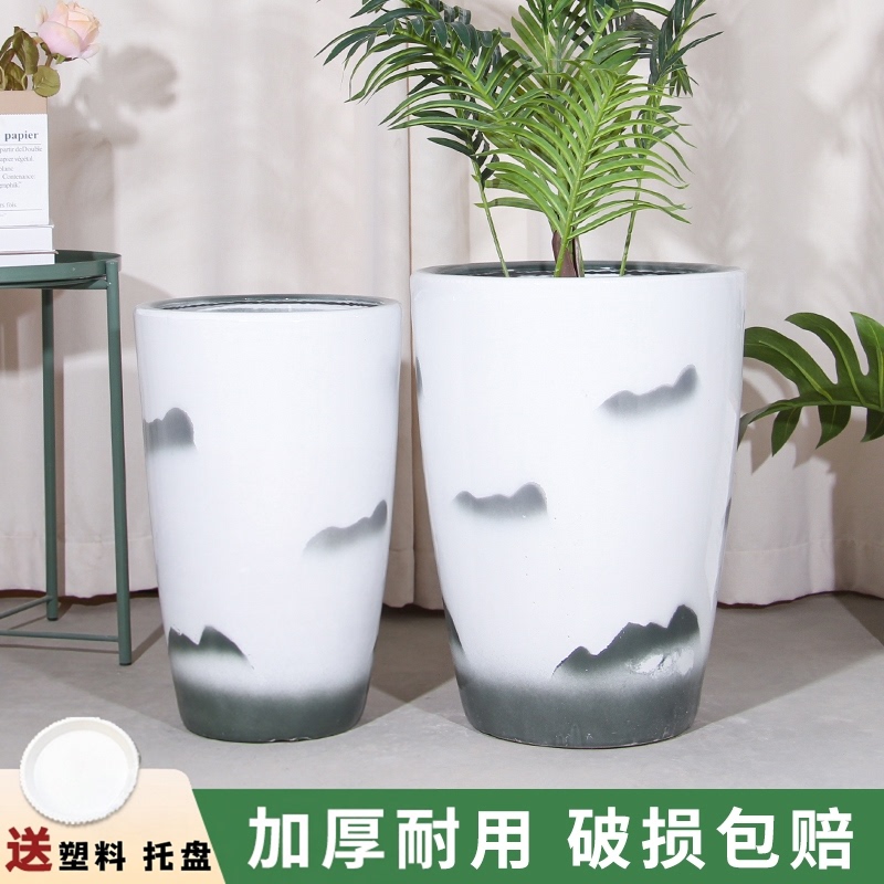 National Style Simple Ceramic Flower Pot, Large Size, Suitable for Indoor and Outdoor Use in the Living Room, Versatile for Money Tree and Bird of Paradise Plants