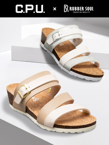 CPU 女款软木春夏款勃肯鞋单鞋舒适日系拼色文艺时尚复古坡跟拖鞋