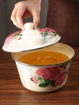 Enamel container enamel basin household kitchen vintage porcelain basin with lid oil tank lard basin deep cake thickened porcelain basin