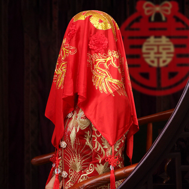 Red hijab Bride wedding Chinese dress Xiuhe red veil cover head 2021 new ancient wind yarn wedding red headscarf