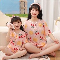 Summer girl princess style pajamas for girls middle and large children cotton silk cartoon mother-daughter parent-child artificial home clothes thin set