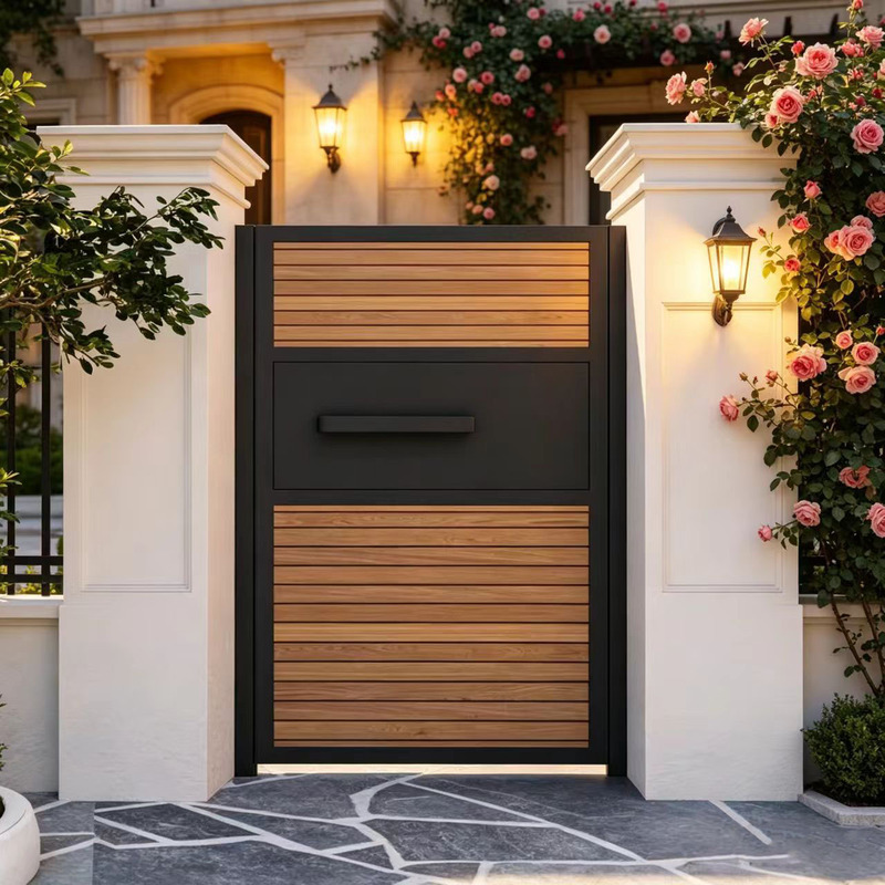 Wrought Iron Villa Gate, Garden Gate, Wood Grain Aluminum Home Yard Gate, Community Gate, Aluminum Alloy Courtyard Gate, Gold Homestay Gate