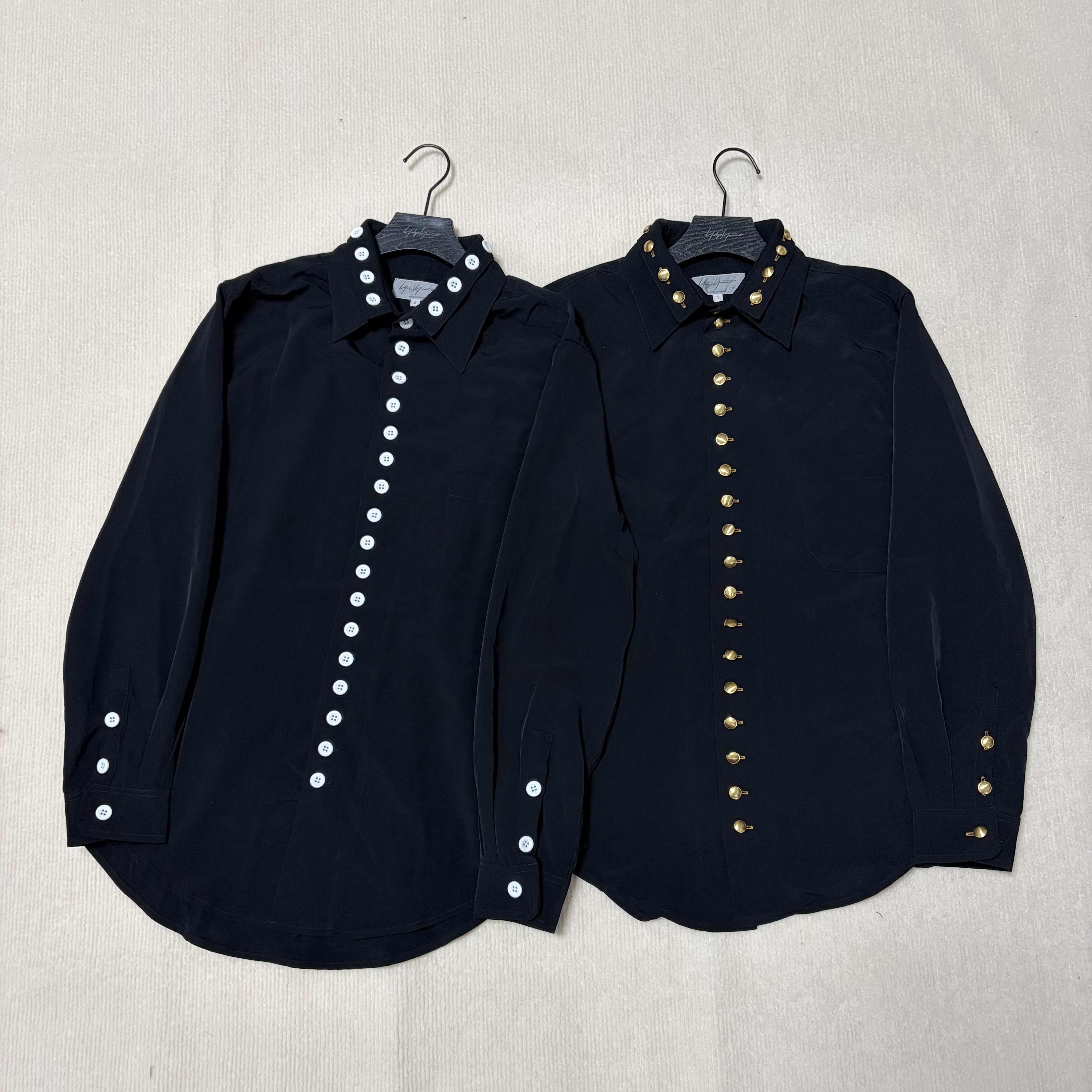 line autonomy yohji Yamamoto Dark wind acetic acid Fabric wind Double collar Gold clasp / White button Versatile Inner lap shirt