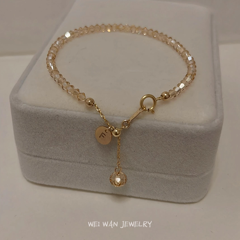 Original Austrian Swarovski Champagne-Colored Crystal Bracelet, Thin Bracelet with 26 Letters, 14K Gold-Plated, Non-Fading Gift