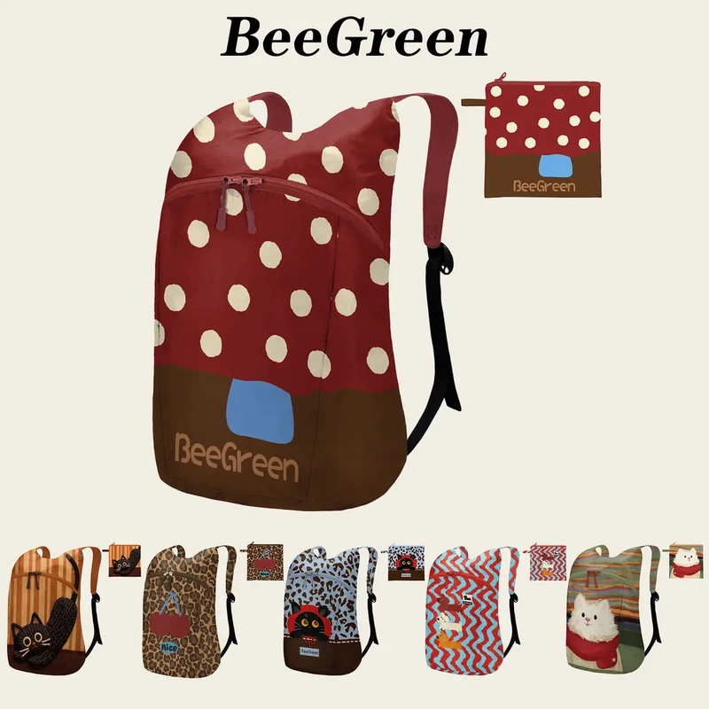 Beegreen Original Illustration Ultra-Soft Backpack for Women, Water-Repellent, Foldable, Lightweight, Travel Storage, Casual
