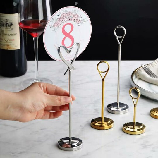 Stainless Steel Table Number Holder, Heart-Shaped Dining Table Sign, Seat Number Clip, Number Holder, Wedding Table Sign, Business Card Holder, Solid