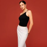 Черный эластичный мяч с бусинами, майка топ, эффект подтяжки, в обтяжку, по фигуре