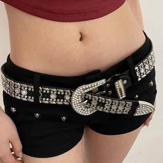 灵魂对撞 y2k美式小众个性辣妹宽腰带女装饰新款水钻配裤子时尚皮