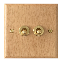 Type 86 beech solid wood retro switch panel brass lever hotel B&B wood double control socket light switch
