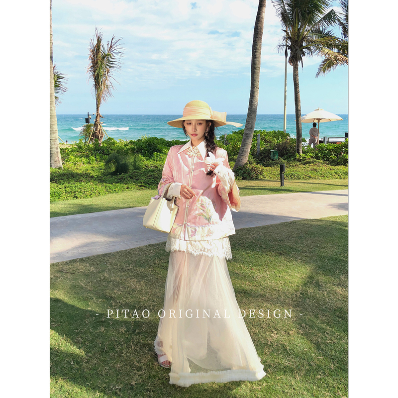 Dubaipipao's Original Design, the New Chinese-Style Fairy-Like Mesh Dress with Ruffled Edges and Semi-Transparent Long Skirt