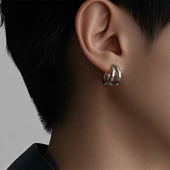 Sterling Silver Double Hoop Earrings for Men 2024 New Trendy Earrings for Women, Trendy and Unique Men's Single Piece Internet Celebrity Style Earrings for Men