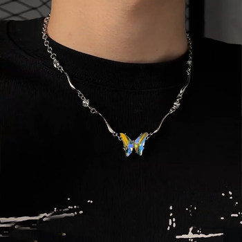 Gradient Butterfly Metal Irregular Necklace Y2K Trendy Unisex Collarbone Chain Choker Necklace for Men Niche