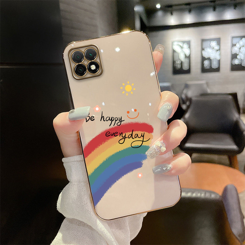 Huawei brisk 20 mobile phone protection shell WKG-AN00 plated silicone hw soft protective sheath ultra-thin anti-fall lens full package brief female section net red new pint fashion right angle side personality creative rainbow wave card