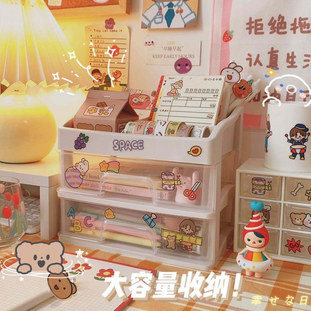 ins girl's heart stationery drawer desktop dorm room student containing box table adhesive tape makeup desk shelf