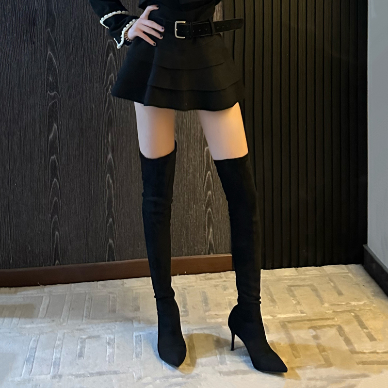 Over-The-Knee High-Heeled Boots for Women 2026 Autumn and Winter New Suede Pointed Toe Slip-On Slim Boots High-Heeled Long Boots