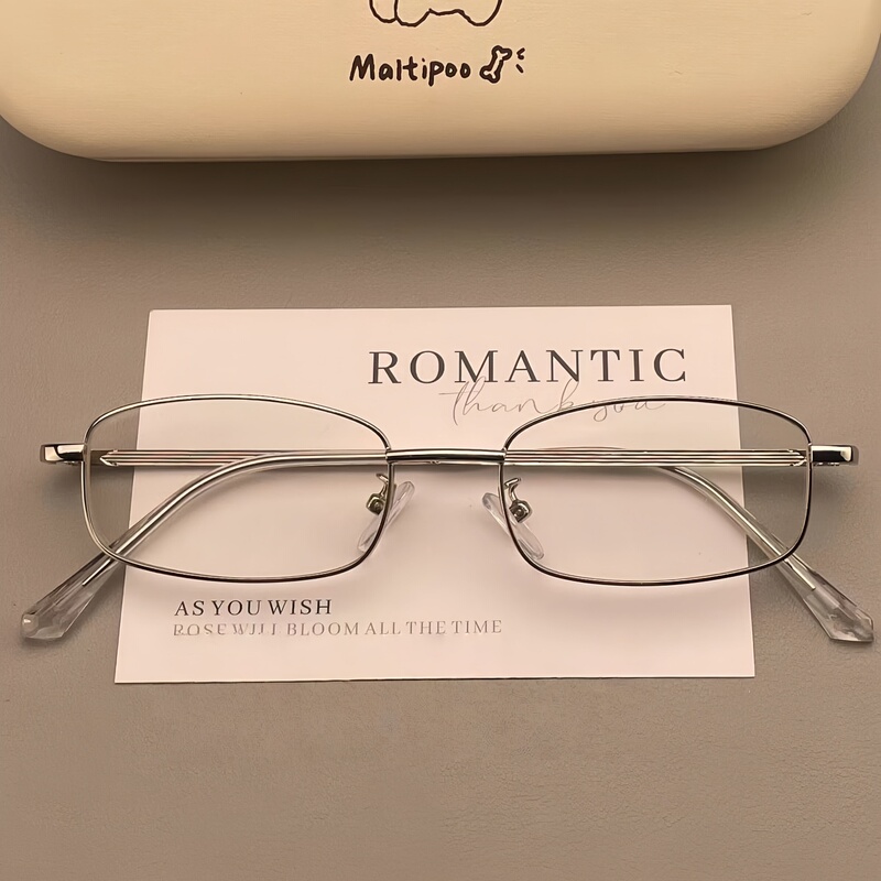 Retro Square Cool Metallic Silver Glasses with Narrow Frames, Suitable for Prescription Lenses, Plain Eyeglass Frames for Women with Nearsightedness Retro Square Cool Metallic Silver Glasses with Narrow Frames, Suitable for Prescription Lenses, Plain Eyeglass Frames for Women with Nearsightedness