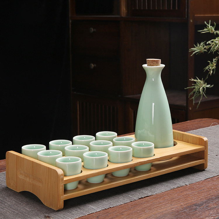 Ликер Cup 白酒杯酒具组套日式陶瓷分酒器家用黄酒杯彷古酒壶小酒盅带收纳层架