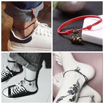 ins original Cebu male and female foot chain net red bell black red rope foot ring ancient wind student society small group of couples foot rope