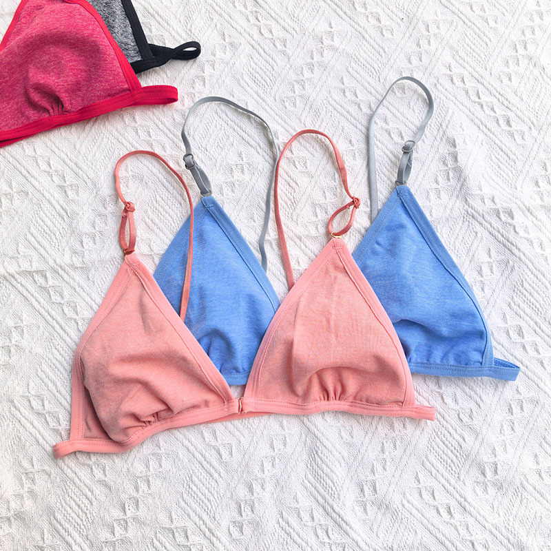 French Style Summer Sexy Thin Wireless Triangle Cup Bra for Women with Thin Straps, Front Buckle, Beautiful Back, Comfortable and Seamless Underwear