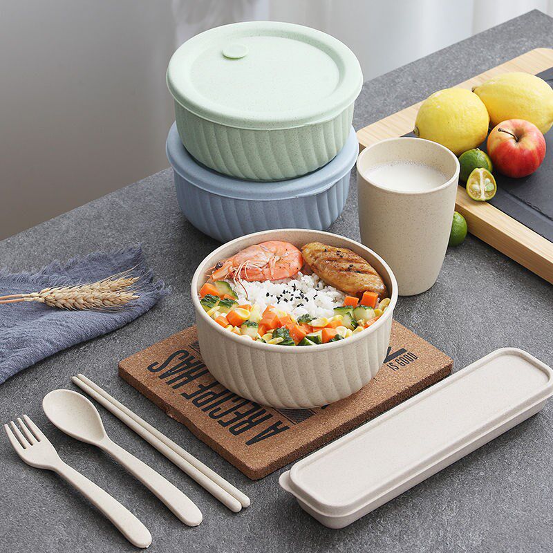 Anti-fall fresh-keeping bowl lunch box lunch box student with lid instant noodle bowl lunch box office worker microwave wheat straw