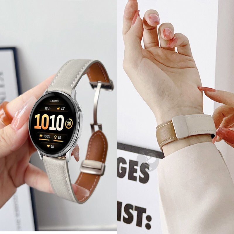 Suitable for Garmin Venu4/3S Smart Watch Strap S50 Soft Leather Vivoactive6/5 Magnetic Buckle Cowhide 2Plus Breathable 570/970 Quick Release Wristband Sq/245/265