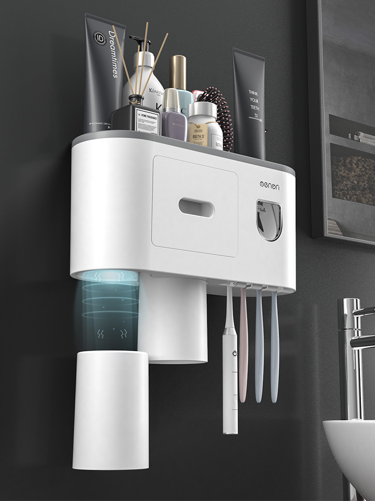 Toothbrush shelve brushing cup gargling hanging wall-style dressing room free of punch wall-hanging mesh red containing box dental cylinder suit