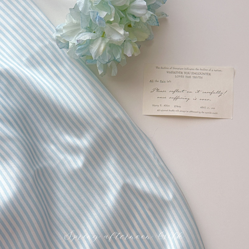 Silksweep |   19mm Silk Fabric with Blue Stripes, 100% Mulberry Silk Pajamas Plain Crepe Satin Fabric Diy.